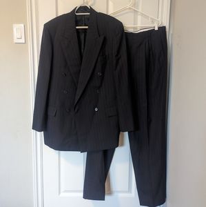 Cambridge Black Pure Wool Pinstripe Pants Blazer Suit Set (XL) (Sz 42 Tall 36W)